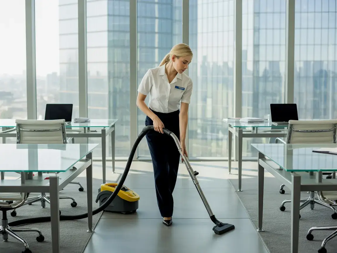 Office cleaning team at work